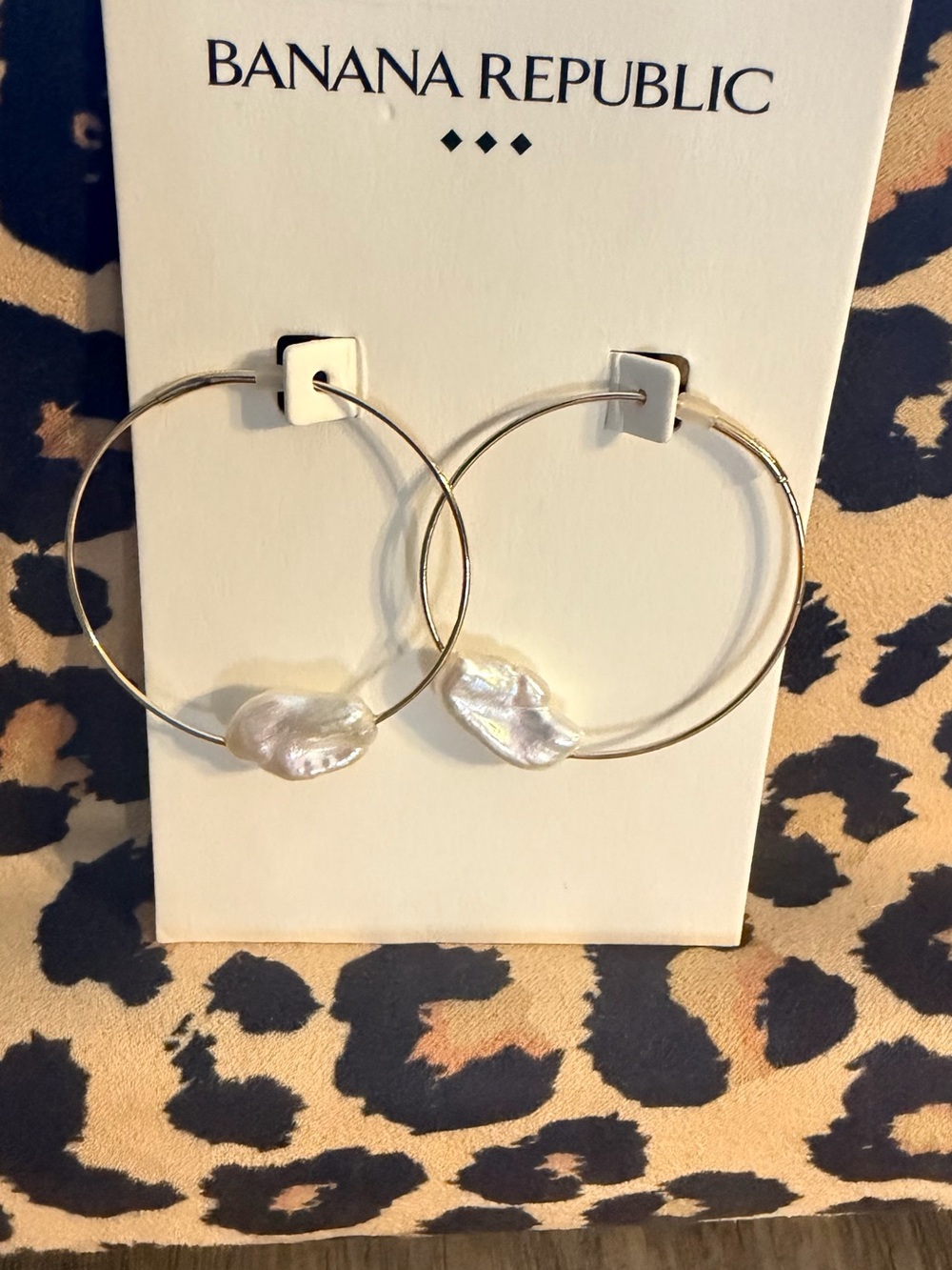 Banana Republic Gold Hoop Earrings with Iridescent Pearl Drops